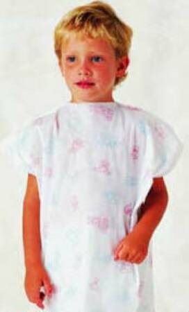 Tech Styles a Division of Encompass Patient Exam Gown Child Size (1 to 4 Years) Pink / Blue Print Disposable