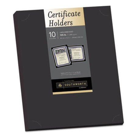 Southworth® Certificate Holder, Black, 105lb Linen Stock, 12 x 9 1/2, 10/Pack