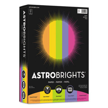 Astrobrights® Color Paper - "Happy" Assortment, 24lb, 8.5 x 11, Assorted Happy Colors, 500/Ream