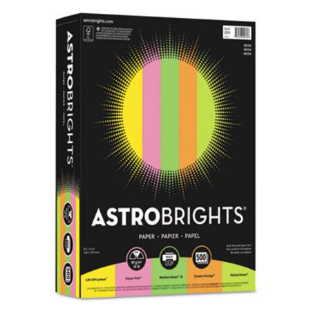 Astrobrights® Color Paper - "Neon" Assortment, 24lb, 8.5 x 11, Assorted Neon Colors, 500/Ream