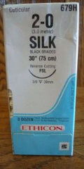 Suture with Needle Perma-Hand Nonabsorbable Coated Black Suture Braided Silk Size 2 - 0 30 Inch Suture 1-Needle 30 mm Length 3/8 Circle Reverse Cutting Needle