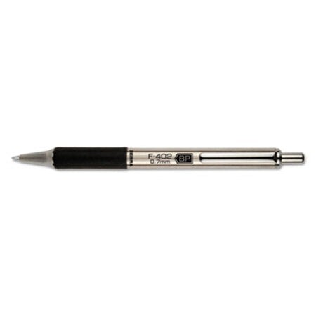 zebra® F-402 Retractable Ballpoint Pen, 0.7mm, Black Ink, Stainless Steel/Black Barrel