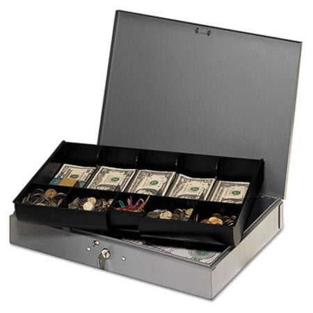 SteelMaster® Extra-Wide Steel Cash Box w/10 Compartments, Key Lock, Gray