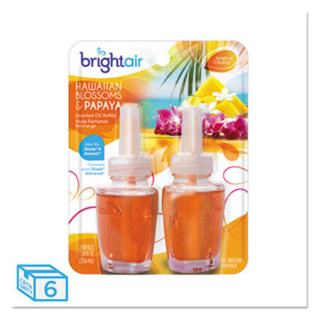 BRIGHT Air® Electric Scented Oil Air Freshener Refill, Hawaiian Blossom/Papaya,2/Pack, 6 Packs/Carton