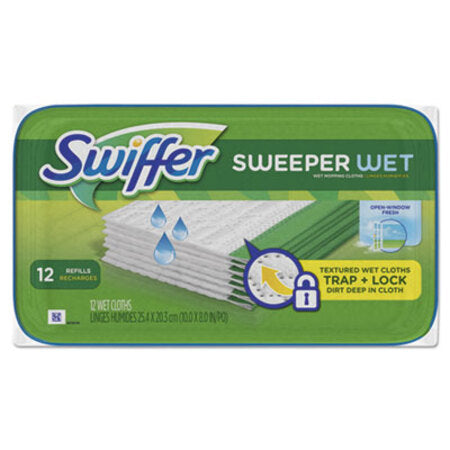 Swiffer® Wet Refill Cloths, Open Window Fresh, Cloth, White, 8x10, 12/Tub, 12Tub/Carton