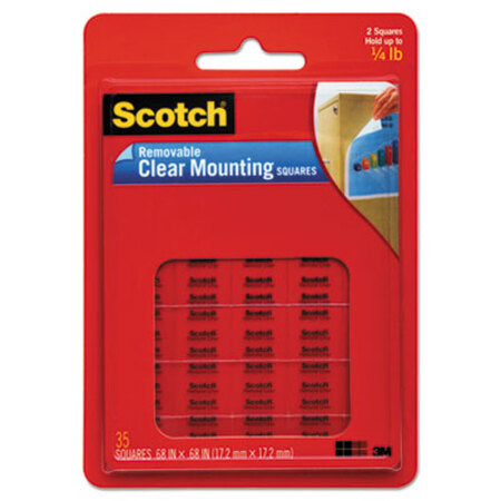 Scotch® Mounting Squares, Precut, Removable, 11/16" x 11/16", Clear, 35/Pack