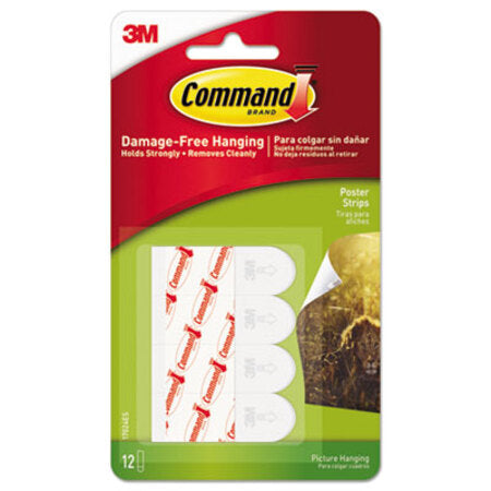 Command™ Poster Strips, 5/8" x 1 3/4", White, 12/Pack