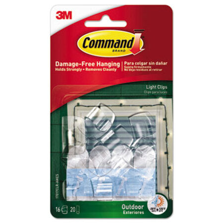 Command™ All Weather Hooks and Strips, Plastic, Small, 16 Clips and 20 Strips/Pack