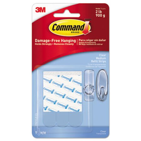 Command™ Refill Strips, Removable, Holds Up to 2 lbs, 0.63 x 1.75, Clear, 9/Pack
