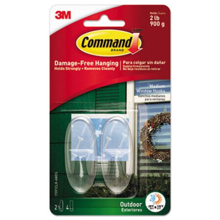 Command™ All Weather Hooks and Strips, Plastic, Medium, 2 Hooks and 4 Strips/Pack