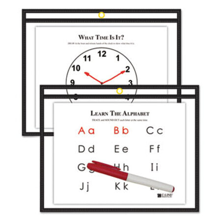 C-Line® Reusable Dry Erase Pockets, 12 x 9, Black