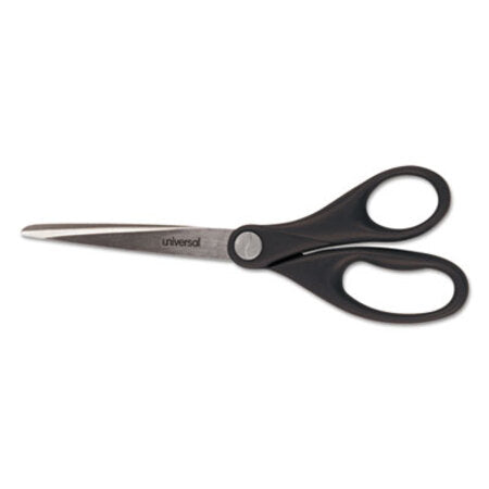 Universal® Stainless Steel Office Scissors, Pointed Tip, 7" Long, 3" Cut Length, Black Straight Handle