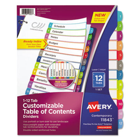 Avery® Customizable TOC Ready Index Multicolor Dividers, 1-12, Letter