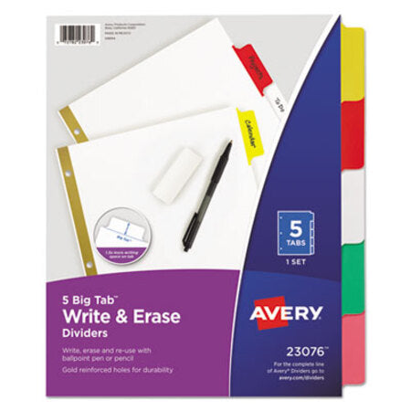 Avery® Write and Erase Big Tab Paper Dividers, 5-Tab, Multicolor, Letter