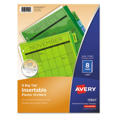 Avery® Insertable Big Tab Plastic Dividers, 8-Tab, 11 x 8.5, Assorted, 1 Set