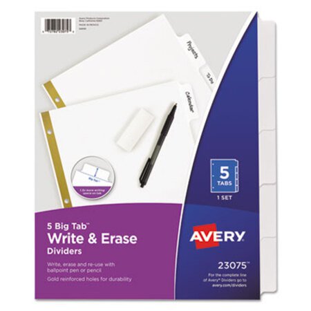 Avery® Write and Erase Big Tab Paper Dividers, 5-Tab, White, Letter