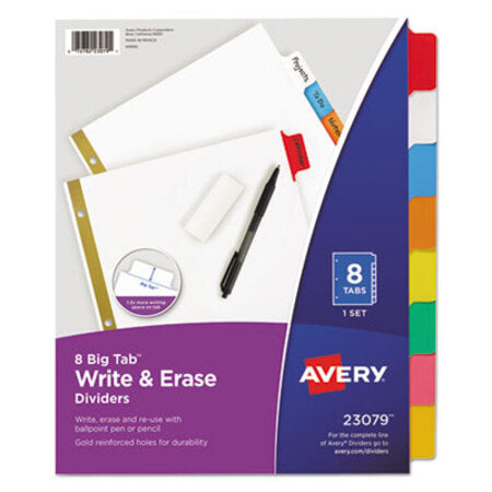 Avery® Write and Erase Big Tab Paper Dividers, 8-Tab, Multicolor, Letter