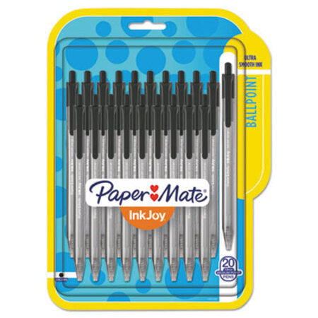 InkJoy 100 RT Retractable Ballpoint Pen, Medium 1mm, Black Ink/Barrel, 20/Pack