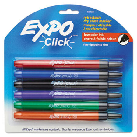 Expo® Click Dry Erase Marker, Fine Bullet Tip, Assorted Colors, 6/Pack