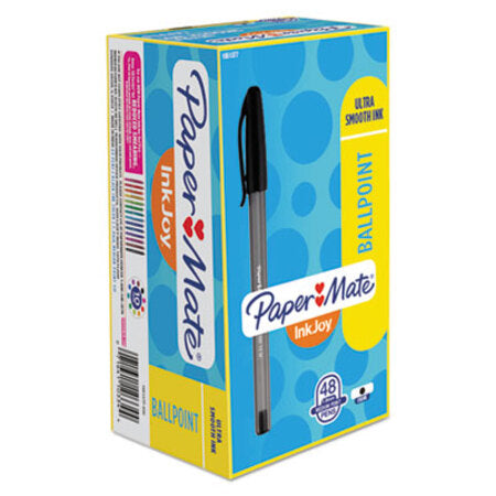 Paper Mate® InkJoy 100 Stick Ballpoint Pen Value Pack, 1mm, Black Ink, Smoke/Black Barrel, 48/Box