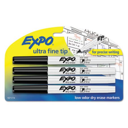 Expo® Low-Odor Dry-Erase Marker, Extra-Fine Needle Tip, Black, 4/Pack