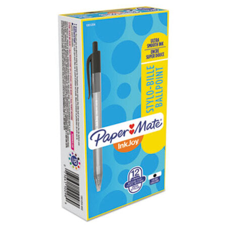 Paper Mate® InkJoy 100 RT Retractable Ballpoint Pen, Medium 1mm, Black Ink/Barrel, Dozen