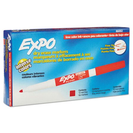 Expo® Low-Odor Dry-Erase Marker, Fine Bullet Tip, Red, Dozen