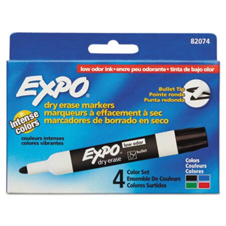 Expo® Low-Odor Dry-Erase Marker, Medium Bullet Tip, Assorted Colors, 4/Set