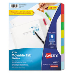 Avery® Movable Tab Dividers with Color Tabs, 8-Tab, 11 x 8.5, White, 1 Set