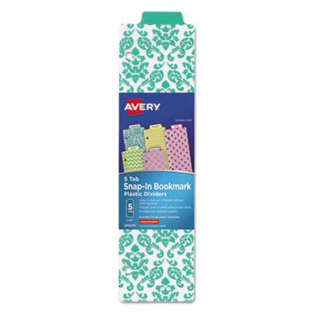 Avery® Tabbed Snap-In Bookmark Plastic Dividers, 5-Tab, 11.5 x 3, Assorted Prints, 1 Set