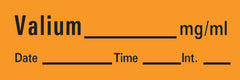 Precision Dynamics Drug Label Timemed Anesthesia Label Valium_mg/mL Date_Time_Int_ Orange 1/2 X 1-1/2 Inch - M-271651-1281 - Roll of 1