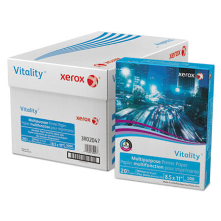 xerox™ Vitality Multipurpose Print Paper, 92 Bright, 20 lb, 8.5 x 11, White, 500 Sheets/Ream, 10 Reams/Carton