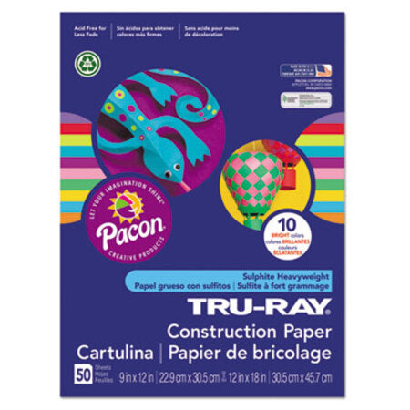 Pacon® Tru-Ray Construction Paper, 76lb, 9 x 12, Assorted Bright Colors, 50/Pack