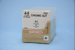 Suture with Needle Absorbable Uncoated Undyed Suture Chromic Gut Size 4 - 0 12 Inch Suture Double-Armed 13 mm Length 3/8 Circle Reverse Cutting Needle