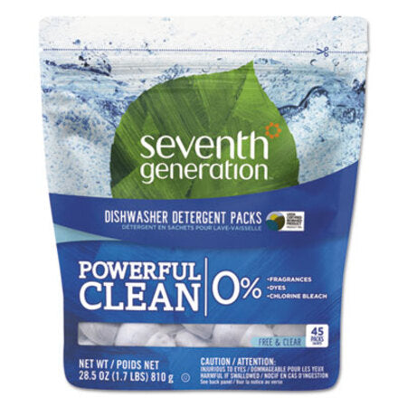 Seventh Generation® Natural Dishwasher Detergent Concentrated Packs, Free and Clear, 45 Packets/Pack
