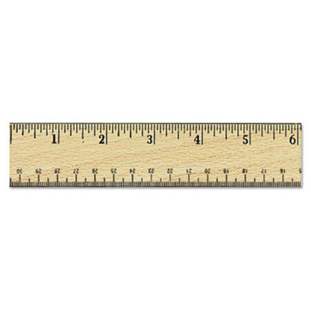 Universal® Flat Wood Ruler w/Double Metal Edge, 12", Clear Lacquer Finish