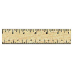 Universal® Flat Wood Ruler w/Double Metal Edge, 12", Clear Lacquer Finish