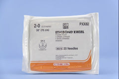 Suture with Needle Ethibond Nonabsorbable Coated Green / White Suture Braided Polyester Size 2 - 0 30 Inch Suture Double-Armed 20 mm Length 1/2 Circle Taper Point Needle