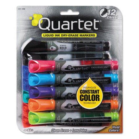 Quartet® EnduraGlide Dry Erase Marker, Broad Chisel Tip, Assorted Colors, 12/Set