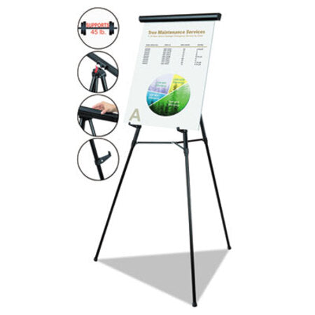 MasterVision® Telescoping Tripod Display Easel, Adjusts 38" to 69" High, Metal, Black