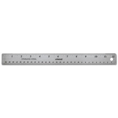 Universal® Stainless Steel Ruler w/Cork Back and Hanging Hole, 12", Silver