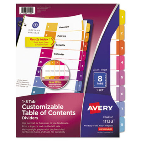 Avery® Customizable TOC Ready Index Multicolor Dividers, 8-Tab, Letter