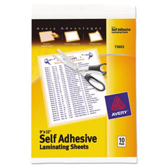 Avery® Clear Self-Adhesive Laminating Sheets, 3 mil, 9" x 12", Matte Clear, 10/Pack