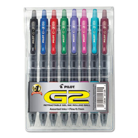 Pilot® G2 Premium Retractable Gel Pen, 0.7 mm, Assorted Ink/Barrel, 8/Set