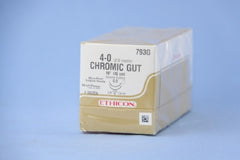 Suture with Needle Absorbable Uncoated Undyed Suture Chromic Gut Size 4 - 0 18 Inch Suture Double-Armed 13 mm Length 3/8 Circle Reverse Cutting Needle