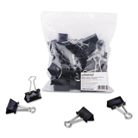 Universal® Binder Clips in Zip-Seal Bag, Medium, Black/Silver, 36/Pack