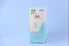 Suture with Needle Perma-Hand Nonabsorbable Coated Black Suture Braided Silk Size 6 - 0 18 Inch Suture Double-Armed 9.3 mm Length 3/8 Circle Taper Point Needle