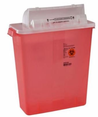 Cardinal Sharps Container SharpStar™ In-Room™ 16-1/2 H X 13-3/4 W X 6 D Inch 3 Gallon Translucent Red Base / Translucent Lid Horizontal Entry Counter Balanced Door Lid - M-276646-4889 - Case of 10