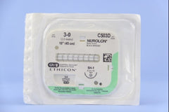 Suture with Needle Nurolon Nonabsorbable Coated Black Suture Braided Nylon Size 3 - 0 18 Inch Suture 1-Needle 22 mm Length 1/2 Circle Taper Point Needle