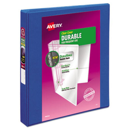 Avery® Durable View Binder with DuraHinge and Slant Rings, 3 Rings, 1" Capacity, 11 x 8.5, Blue